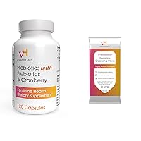 vH essentials Probiotics with Prebiotics and Cranberry Feminine Health Supplement Capsules (544-36) & pH Balanced Feminine Cleansing Wipes with Prebiotics, Tea Tree & Aloe