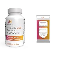 Probiotics with Prebiotics and Cranberry Feminine Health Supplement Capsules (544-36) & pH Balanced Feminine Cleansing Wipes with Prebiotics, Tea Tree & Aloe