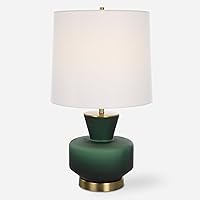 MY SWANKY HOME Luxe Emerald Green Glass Table Lamp 28 in Mid Century Geometric Gem Shape