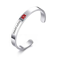 VNOX Personalized Medical Bracelet Medical Condition Alert ID Stainless Steel Cuff Bangle,Black/Silver/Gold Plated