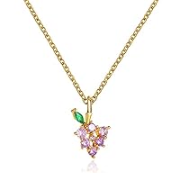 Crystal Fruit Necklace for Women Girls Cute Colourful 14K Gold Plated Lifelike Apple Strawberry Cherry Peach Grape CZ Tropical Fruit Charm Pendant Fruit Basket Choker Jewelry Gifts