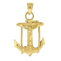 10k Gold Dc Textured Unisex Nautical Ship Mariner Anchor Cross Crucifix Height 23.9mm X Width 13.8mm Religious Charm Pendant Necklace Penda Jewelry Gifts for Women