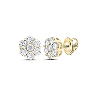 The Diamond Deal 14kt Yellow Gold Mens Round Diamond Flower Cluster Earrings 1 Cttw