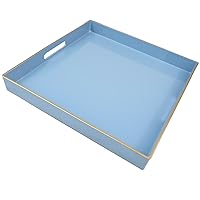 Light Blue Decorative Tray for Living Room, Square Modern Plastic Round Coffee Serving Table Tray for Ottoman Bathroom Kitchen,13