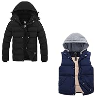 wantdo Men's Winter Thicken Cotton Coat Puffer Jacket with Hood Black Medium & Product Image Men's Insulated Puffer Vest Packable Coat Hooded Winter Vest Blue Medium