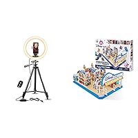UBeesize TR50 Ring Light and Tripod Stand with Phone Holder + 5 Surprise Mini Brands Disney Toy Store Playset