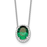 11mm 14k White Gold Oval Created Emerald Diamond 18in. Halo Necklace Jewelry Gifts for Women
