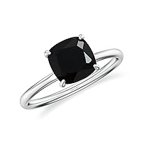 Natural Black Onyx Cushion Solitaire Ring for Women Girls in Sterling Silver / 14K Solid Gold/Platinum