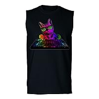 EDM Rave Party Festival Funny Cute dj cat Graphic dad mom cat Lover Men's Muscle Tank Sleeveles t Shirt