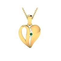 Designer Heart Shape Lab Made Emerald 925 Sterling Silver Pendant Necklace with Cubic Zirconia Link Chain 18
