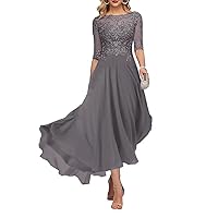 Laces Mother of Bride Dress Tea Length Mother of The Groom Dress with Sleeves Women Beaded Formal Evening Gowns