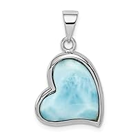 925 Sterling Silver Rhodium Plated Larimar Love Heart Pendant Necklace Measures 27.62x17.62mm Wide 4.2mm Thick Jewelry for Women