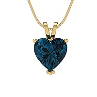 Clara Pucci 2.0 ct Heart Cut Genuine Natural London Blue Topaz Solitaire Pendant Necklace With 16