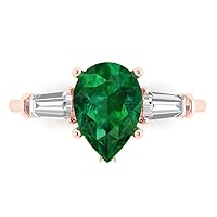 Clara Pucci 2.5 carat Pear Baguette cut 3 stone Solitaire Genuine Emerald Proposal Wedding Anniversary Bridal Ring 18K Rose Gold