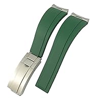 Rubber Watchband 20mm Silicone Strap Fit for Rolex Daytona Submariner GMT Yacht Master Silver Curved Metal Link Watch Bracelets (Color : Green, Size : 20MM)