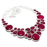 Kashmir Red Ruby Gemstone Handmade 925Sterling Silver Jewelry Necklace 18