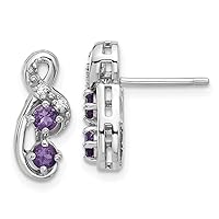 925 Sterling Silver Rhodium Plated Amethyst and CZ Cubic Zirconia Simulated Diamond Swirl Post Earrings Measures 14.84x5.78mm Wide Jewelry for Women