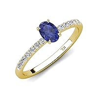 Oval Iolite & Round Diamond 1 ctw Tiger Claw Set Four Prong Women Engagement Ring 10K Gold