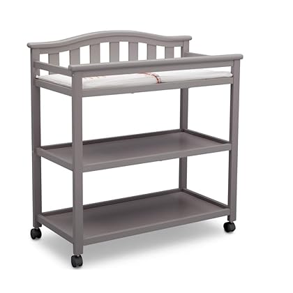 Delta Children Bell Top Changing Table with Wheels and Changing Pad, Greenguard Gold Certified, Grey