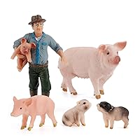 5 Pcs Realistic Farm Pig Animals Model Figure Toy Set,Barn Farm Pig Figurines Collection Playset with Farm Keepers, Preschool Science Educational Learn Cognitive Props