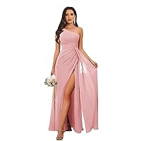 VCCICANY Blush Pink One Shoulder Plus Size Bridesmaid Dresses with Slit Chiffon Corset Wedding Guest Dresses Size 16W