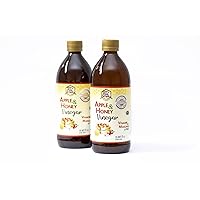 Apiarios La Tia Trini Organic Apple Cider Vinegar Made From the Unpasteurized Mother of Vinegar and All Natural Bee Honey, 2 Pack of 16.9 oz ea (Total 33.8 fl oz - 1 Lt).