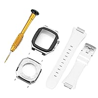 Luxury Mwtal Watchband for Apple Watch 8 7 6 5 SE 41 44 45MM Modification Rubber Silicone Stainless Steel Bracelet for iWatch Strap
