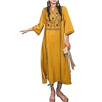 Embroidery Dress Autumn Long Sleeve Women Dresses Cotton Linen V-Neck Loose Ladies