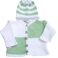 Knitted Crochet Finished White Mint Blocked Cotton Cardigan Hat Set