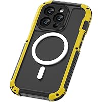ONNAT-Metal Frame Case for iPhone 15/15 Plus/15Pro/15 Pro Max Support Magnetic Wireless Charging Lens Full Protection Shockproof Clear Anti Scratch PC Back Simple Installation (Yellow,15 Pro Max)