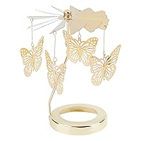 GLOBLELAND Stainless Steel Rotating Candlestick Tealight Candle Holder Gold Carousel Candlestick for Witch Altar Decoration Spinning Candle Topper for Weddings（Butterfly, Gold）