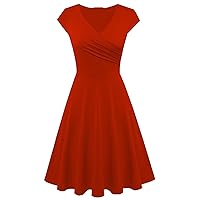 GRASWE Women's Casual Solid Color Pleated Dress Slim Wrap A Line Swing Dress