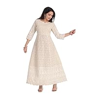 The Trending Company Women's Indian Traditional Chikankari Anarkali Kurti (Off White)