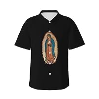 Our Lady of Guadalupe Virgin Mary Hawaiian Shirts Men's Button Down T-Shirts Casual Summer Beach Tee Short-Sleeve Shirts