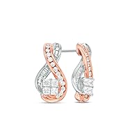 3/4 Cttw Quad Princess-Cut Infinity Diamond Twisted Swirl Earrings in 10K Two-Tone Gold (I-J/13)