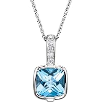 14k WhiteGold .05 Dwt 7x7mm Gen Checkerboard Sw Blue Topaz and Diamond Necklace Jewelry for Women