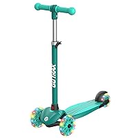 Gotrax KS1 Kids Kick Scooter, LED Lighted Wheels and 3 Adjustable Height Handlebars, Lean-to-Steer & Widen Anti-Slip Deck, 3 Wheel Scooter for Boys & Girls Ages 2-8 and up to 100 Lbs (Green)