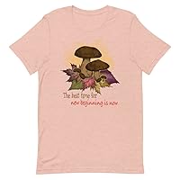 The Best Time for New Beginnings is Now Fall Patterns Mushrooms and Autumn Leaves T-Shirt Available in 2XL 3XL 4XL