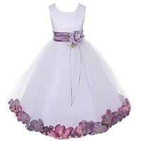 Kids Dream White Satin Lavender Petal Flower Girl Dress Girl 7/8