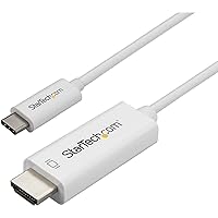 StarTech.com USB C to HDMI Cable - 4K 60Hz USB Type C to HDMI 2.0 Video Adapter Cable - Thunderbolt 3 Compatible - Laptop to HDMI Monitor/Display - DP 1.2 Alt Mode HBR2 - White (CDP2HD1MWNL),3.3 feet