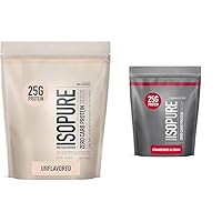 Isopure Unflavored & Strawberries & Cream Whey Protein Isolate, 25g Protein, Zero/Low Carb, Keto Friendly, Gluten Free, 31 Servings, 2 Pounds