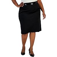 Kasper Women's Plus Size Ponte Pencil Skirt with Patent Belt (Black, 2X)