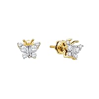 14K Yellow Gold Beautiful Baguette Diamond Beautiful Butterfly Earrings 1/2 Ctw.