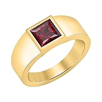 Princess Cut Ruby 14K Yellow Gold Plated Males Wedding Band Engagement Ring For Men's