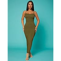 Women Dresses Solid Criss-Cross Backless Bodycon Dress (Color : Army Green, Size : Medium)
