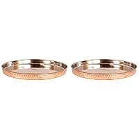 Indian Art Villa Pure Copper Plate With Hammered Design, Dinner Serving Plate Thali, Serving Dishes Home, Hotel Restaurant, Tableware, Diameter- 12 inches, Set of 2