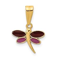 14k Gold Madi K Polished Purple Enamel Dragonfly Pendant Necklace Measures 12mm Wide 1mm Thick Jewelry Gifts for Women