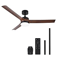 VONLUCE Ceiling Fans with Lights, 52 Inch Modern Ceiling Fan and Remote, 6 Speed Reversible Quiet DC Motor, Ceiling Fan for Bedroom Patio, Indoor & Outdoor, Walnut