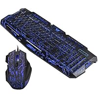 Keyboard USB Wired Gaming Keyboard and Mouse Combo Cracked Colors Change LED Light Backlit,Gaming Mouse 7 Buttons Dust Proof Waterproof Keyboard Ergonomic Design