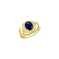 Rylos Hugs & Kisses XOXO Ring with 9X7MM Gemstone & Diamonds - Expressive Color Stone Jewelry for Women in Yellow Gold Plated Silver, Sizes 5-13